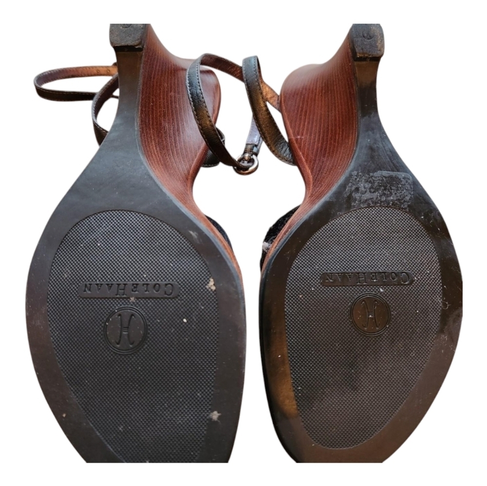 Cole Haan Black Leather And Calf Hair Wedge Sandals - Picture 4 of 4